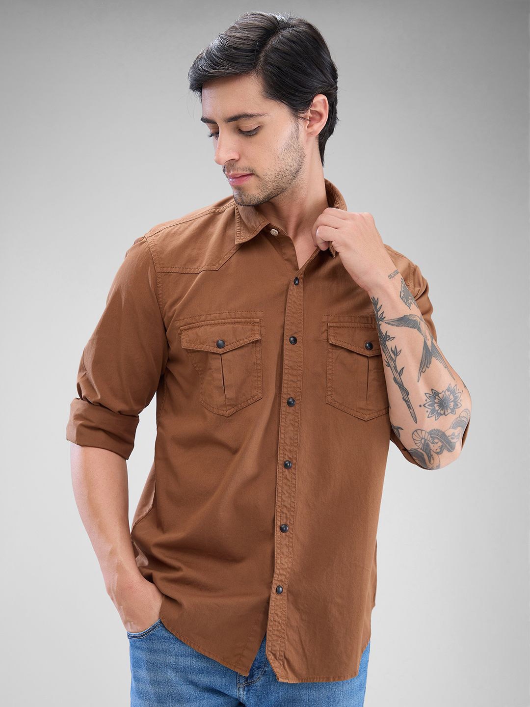 

SPYKAR Men Solid Slim Fit Opaque Casual Shirt, Brown