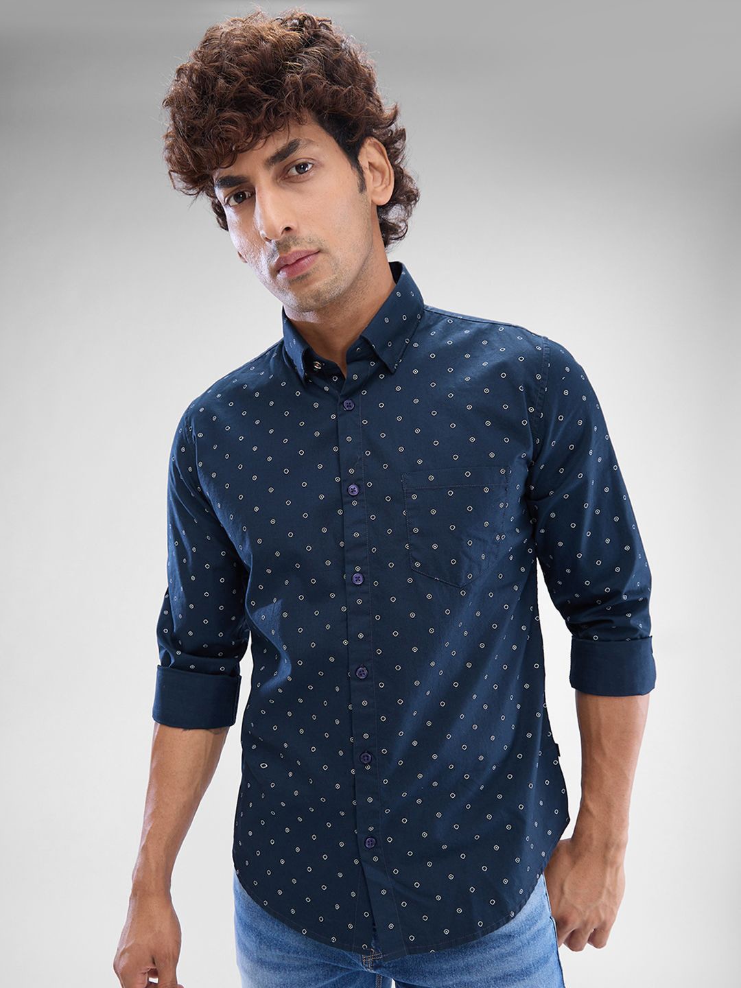 

SPYKAR Men Slim Fit Opaque Printed Casual Shirt, Blue