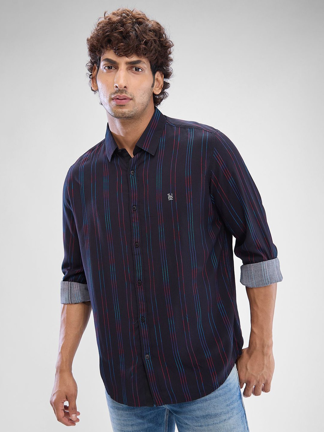 

SPYKAR Men Slim Fit Tartan Checks Opaque Checked Casual Shirt, Navy blue