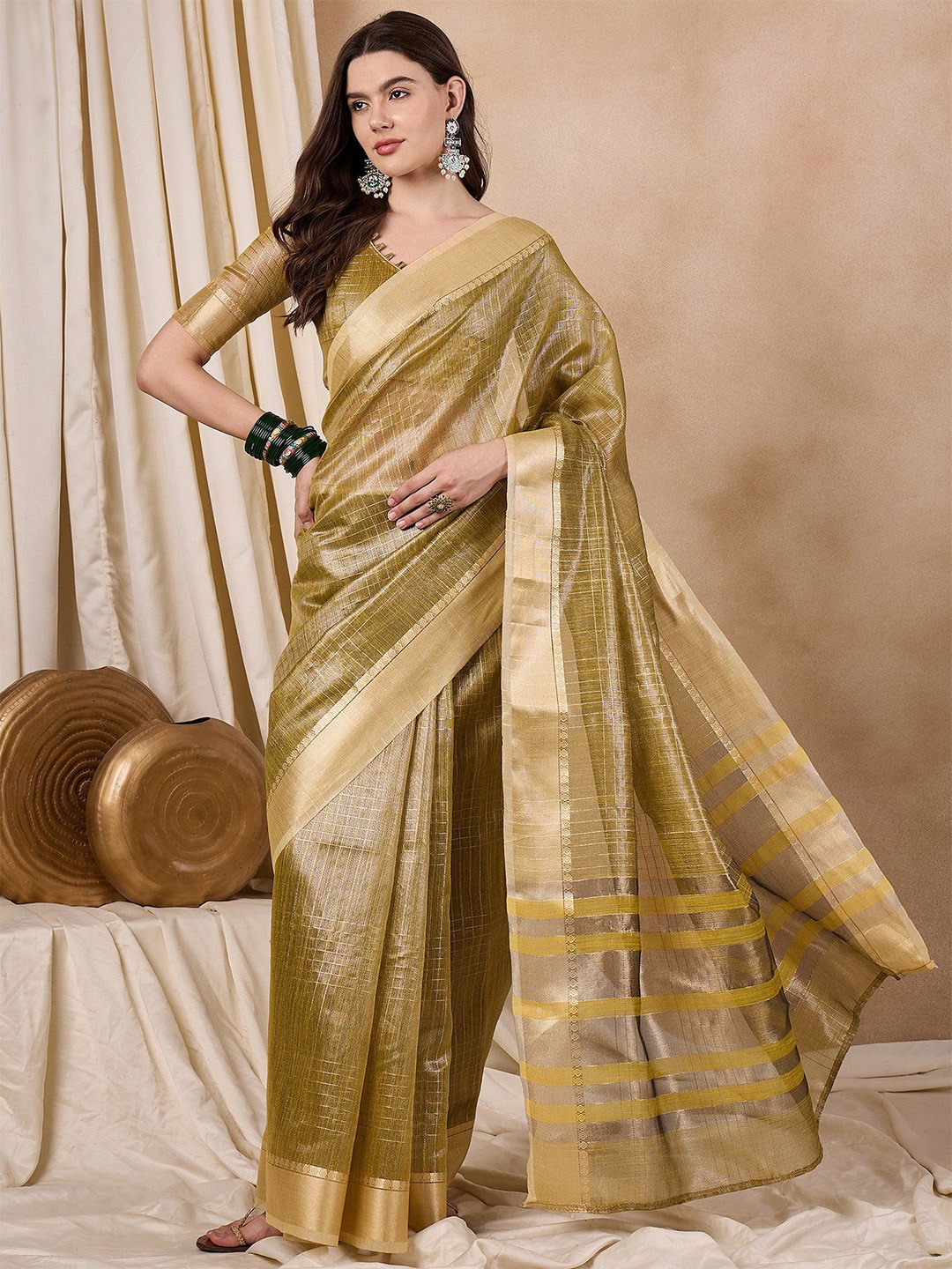 

RAJGRANTH Woven Design Zari Organza Banarasi Saree, Gold