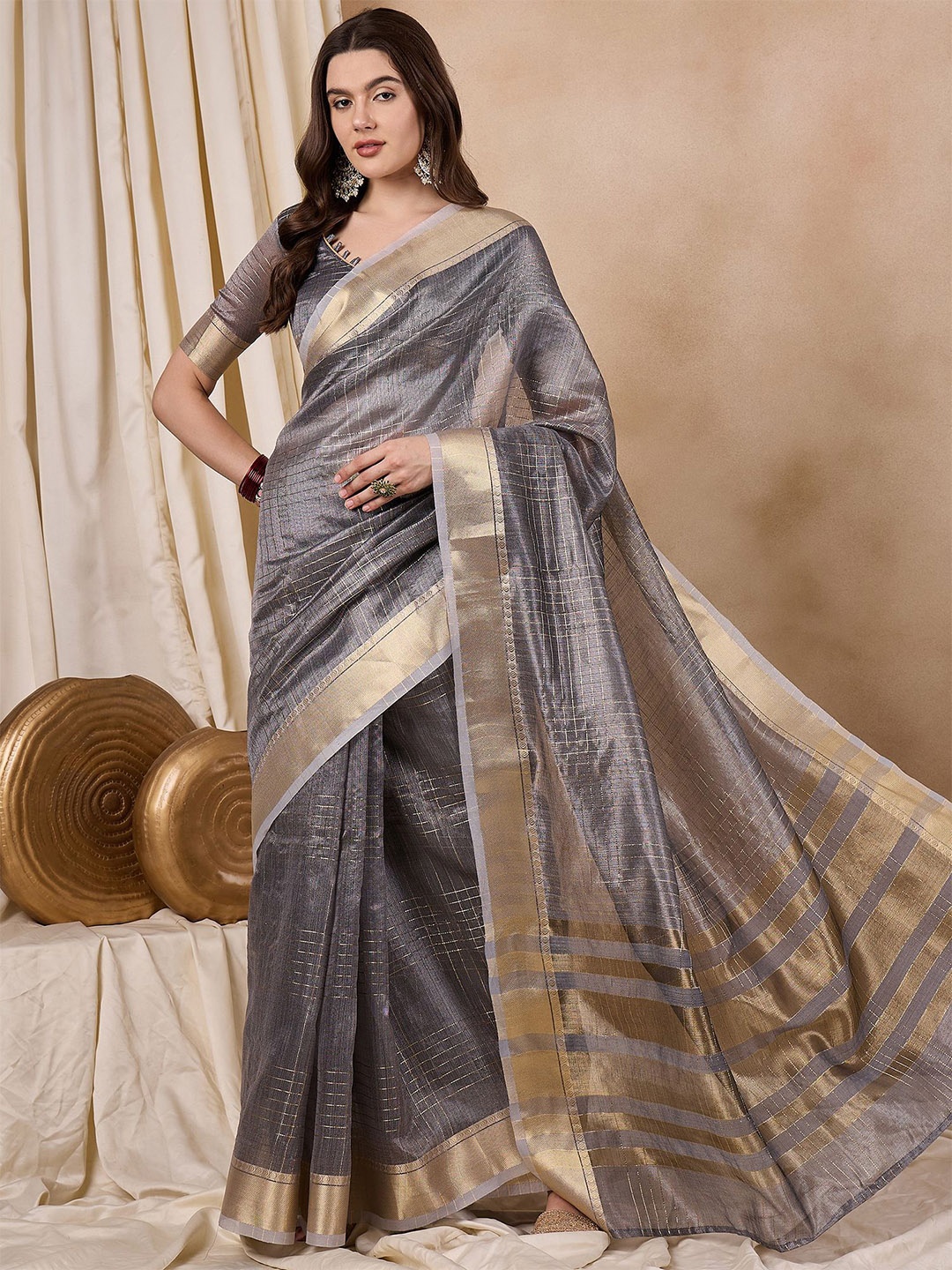 

RAJGRANTH Woven Design Organza Banarasi Saree, Grey