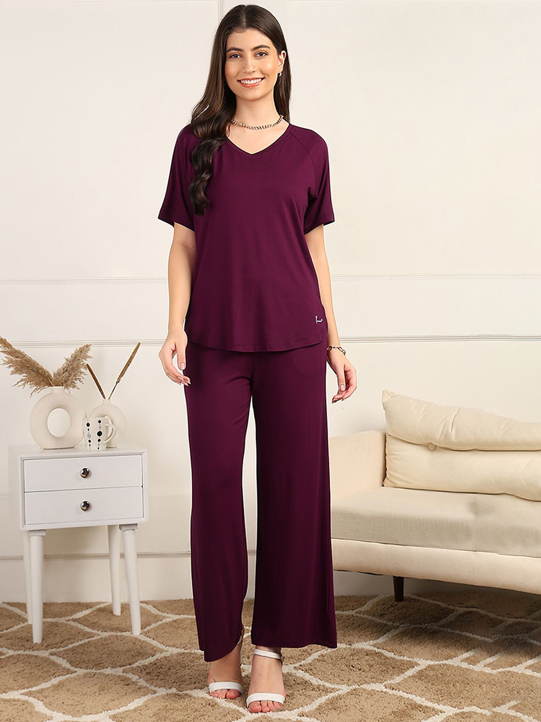 

House Of Zelena V-Neck Maternity Top With Trouser, Burgundy