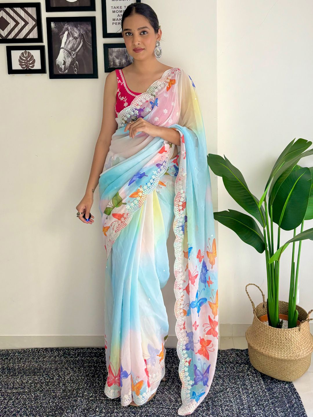 

Mitera Embellished Sequinned Embroidery Saree, Blue