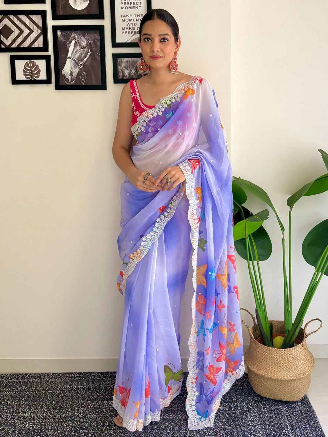

Mitera Embellished Embroidered Saree, Lavender