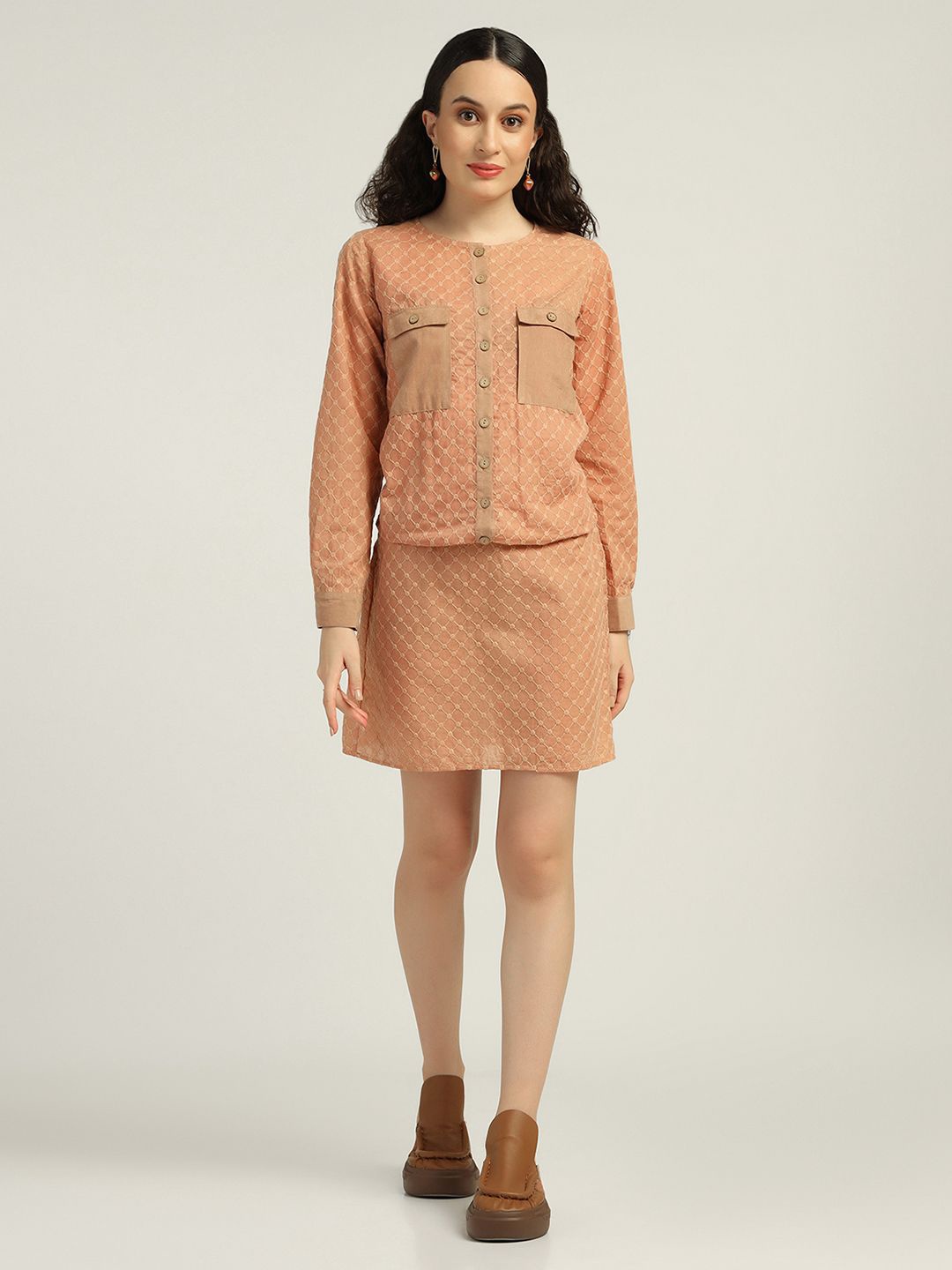 

LELA Women Geometric Print A-Line Dress With Strings, Orange