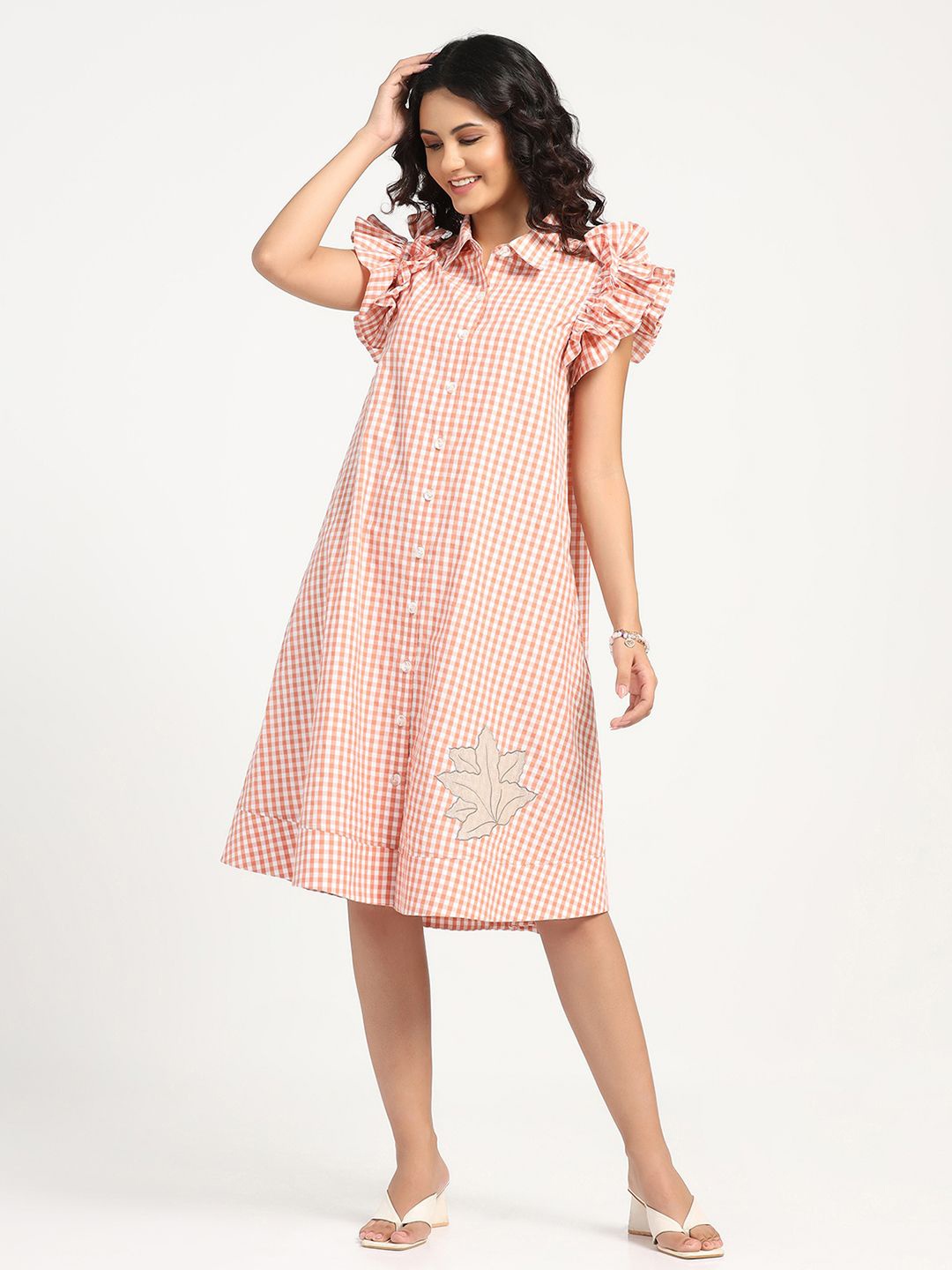 

LELA Women Embroidery Shirt Dress, Peach