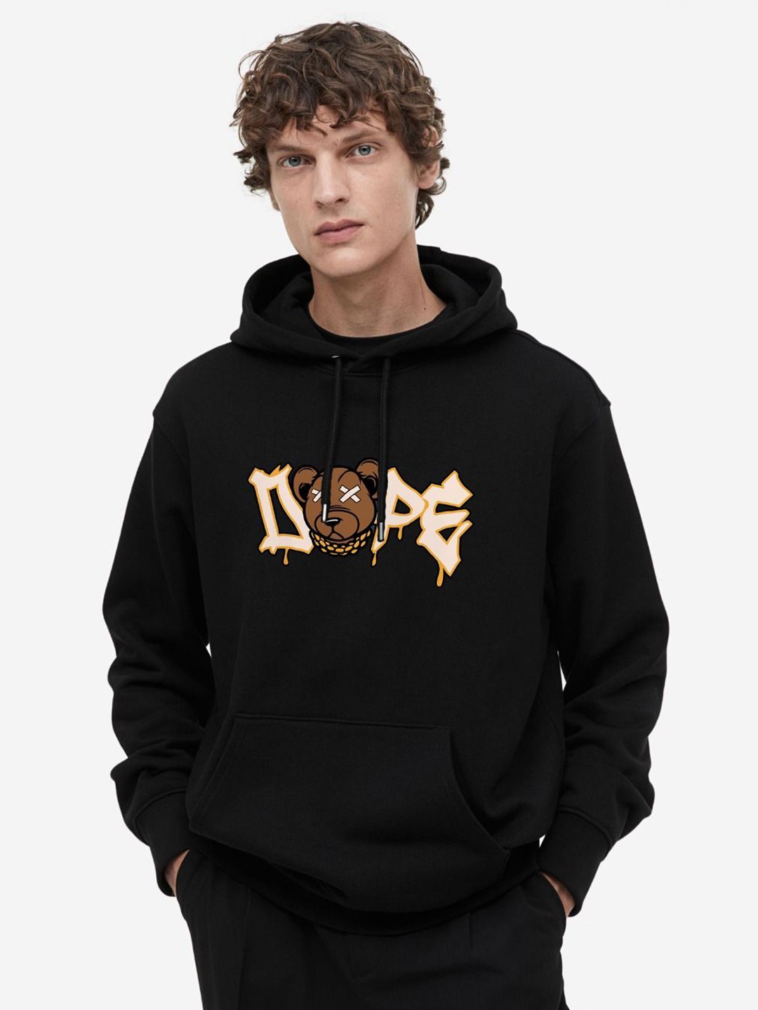 

MISCHIEF MONKEY Men Typography Printed Hooded Sweatshirt, Black