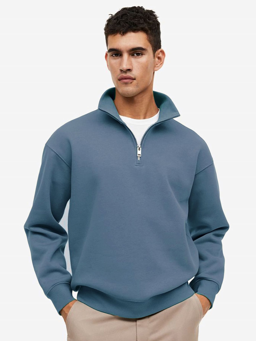 

MISCHIEF MONKEY Men Solid Mock Collar Sweatshirt, Blue