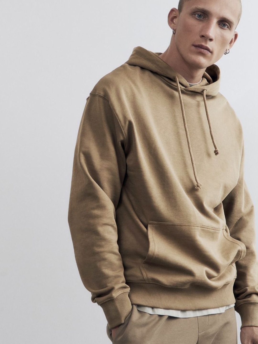 

MISCHIEF MONKEY Men Solid Hooded Sweatshirt, Beige