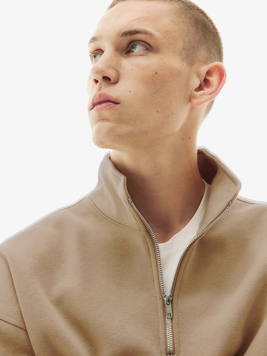 

MISCHIEF MONKEY Men Solid Mock Collar Sweatshirt, Beige