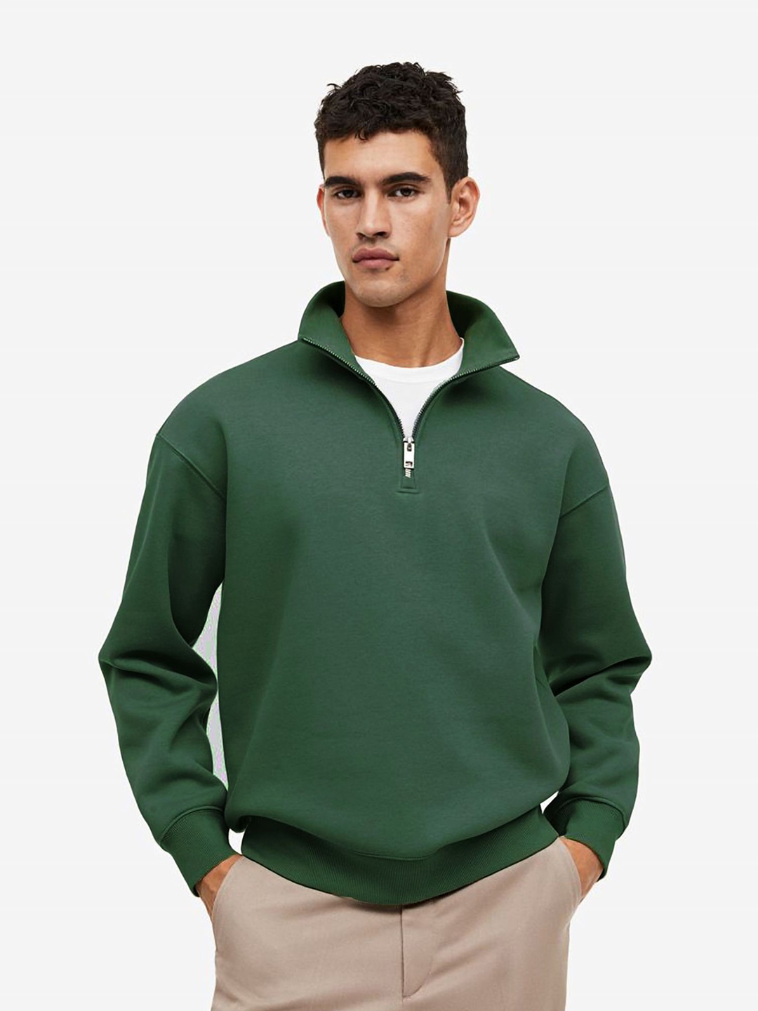 

MISCHIEF MONKEY Men Solid Mock Collar Sweatshirt, Green