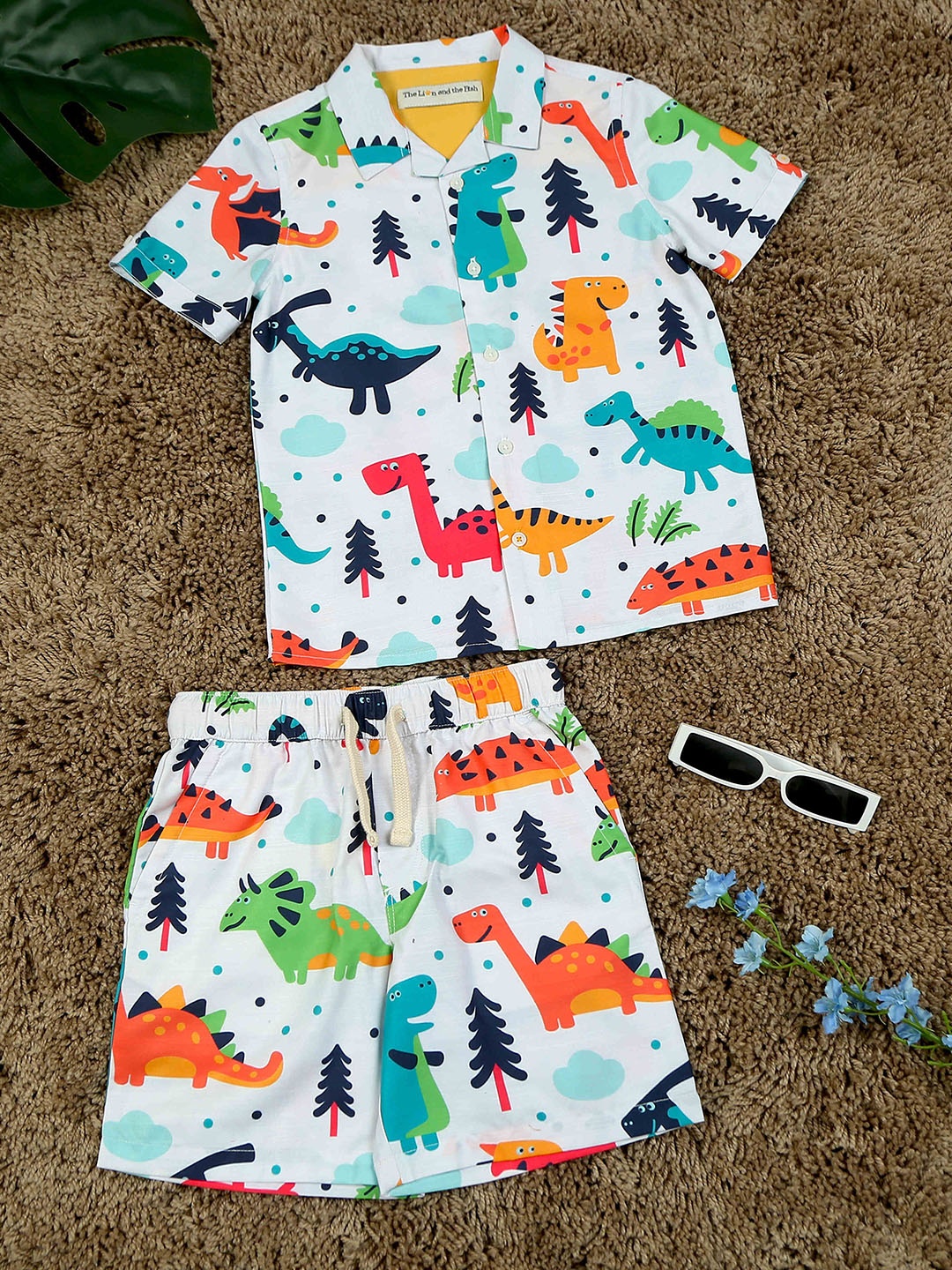 

The Lion and The Fish Boys Printed Shirt with Shorts, White