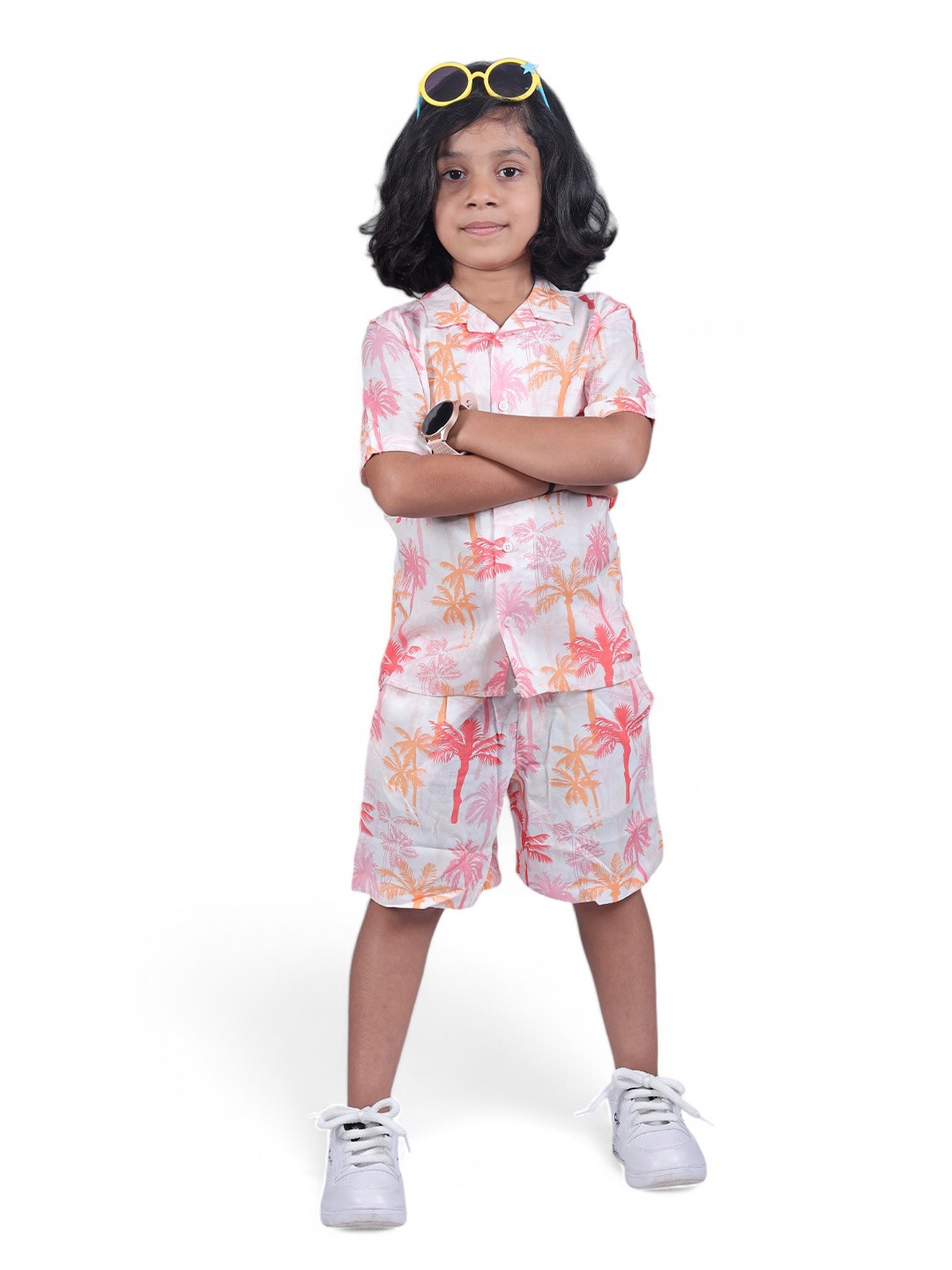 

The Lion and The Fish Unisex Floral Printed Short Sleeves Shirt & Short, Pink