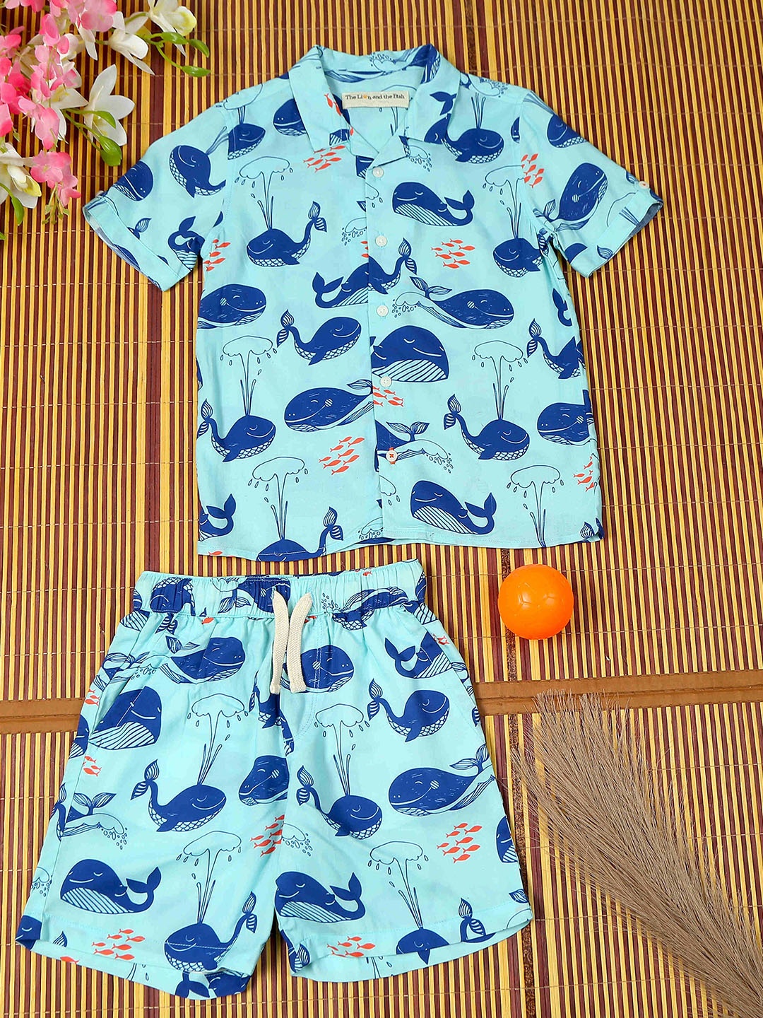 

The Lion and The Fish Boys Fish Printed Shirt & Short, Turquoise blue