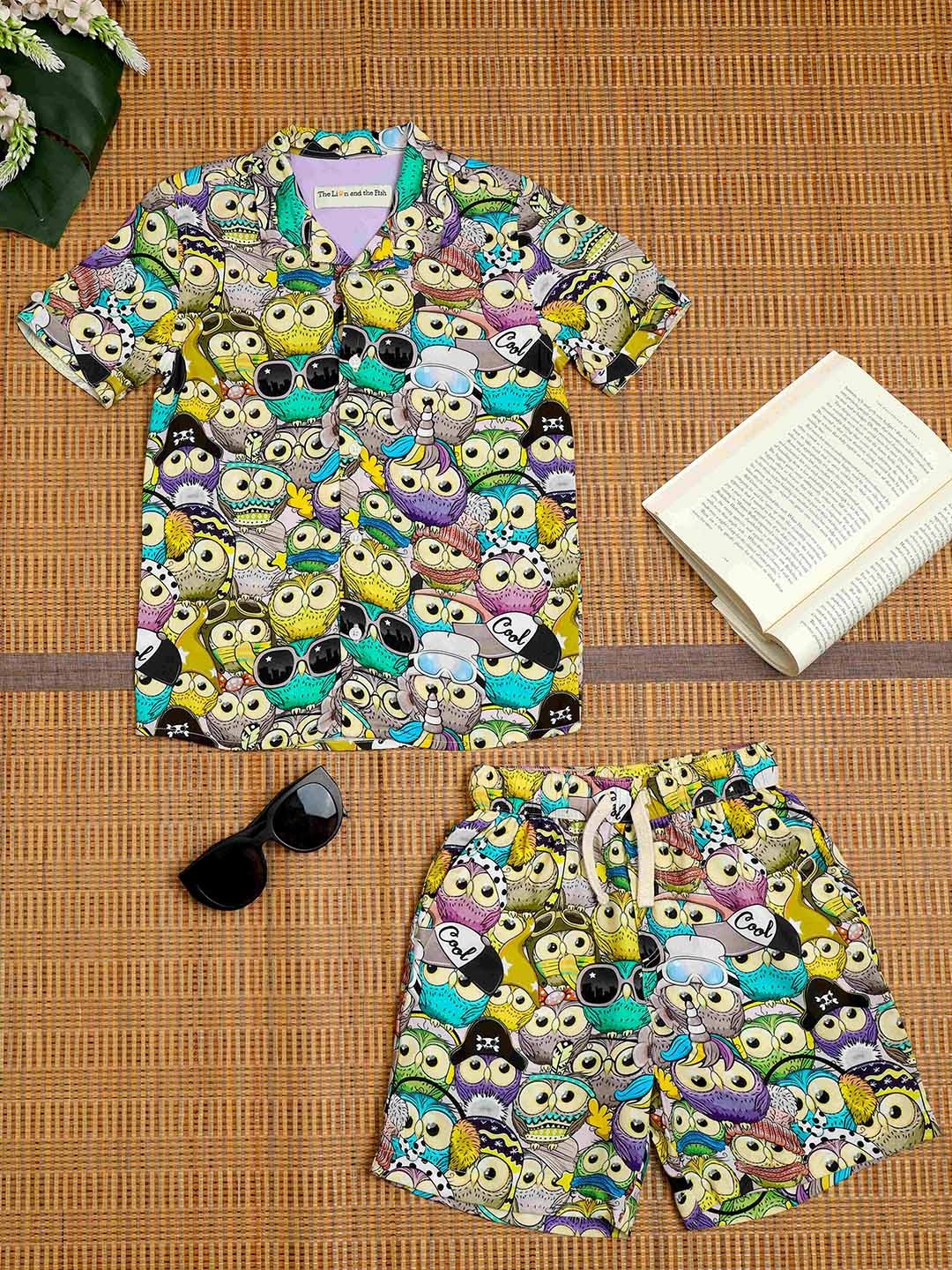 

The Lion and The Fish Boys Conversational Printed Shirt With Shorts, Brown
