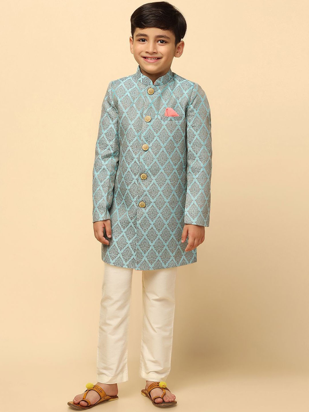 

KISAH Boys Ethnic Self-Design Indowestern Sherwani, Blue