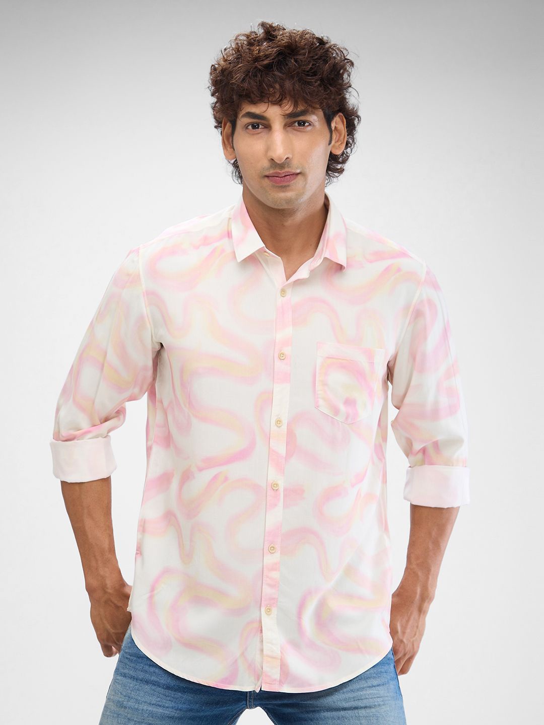 

SPYKAR Men Slim Fit Abstract Printed Casual Shirt, Pink
