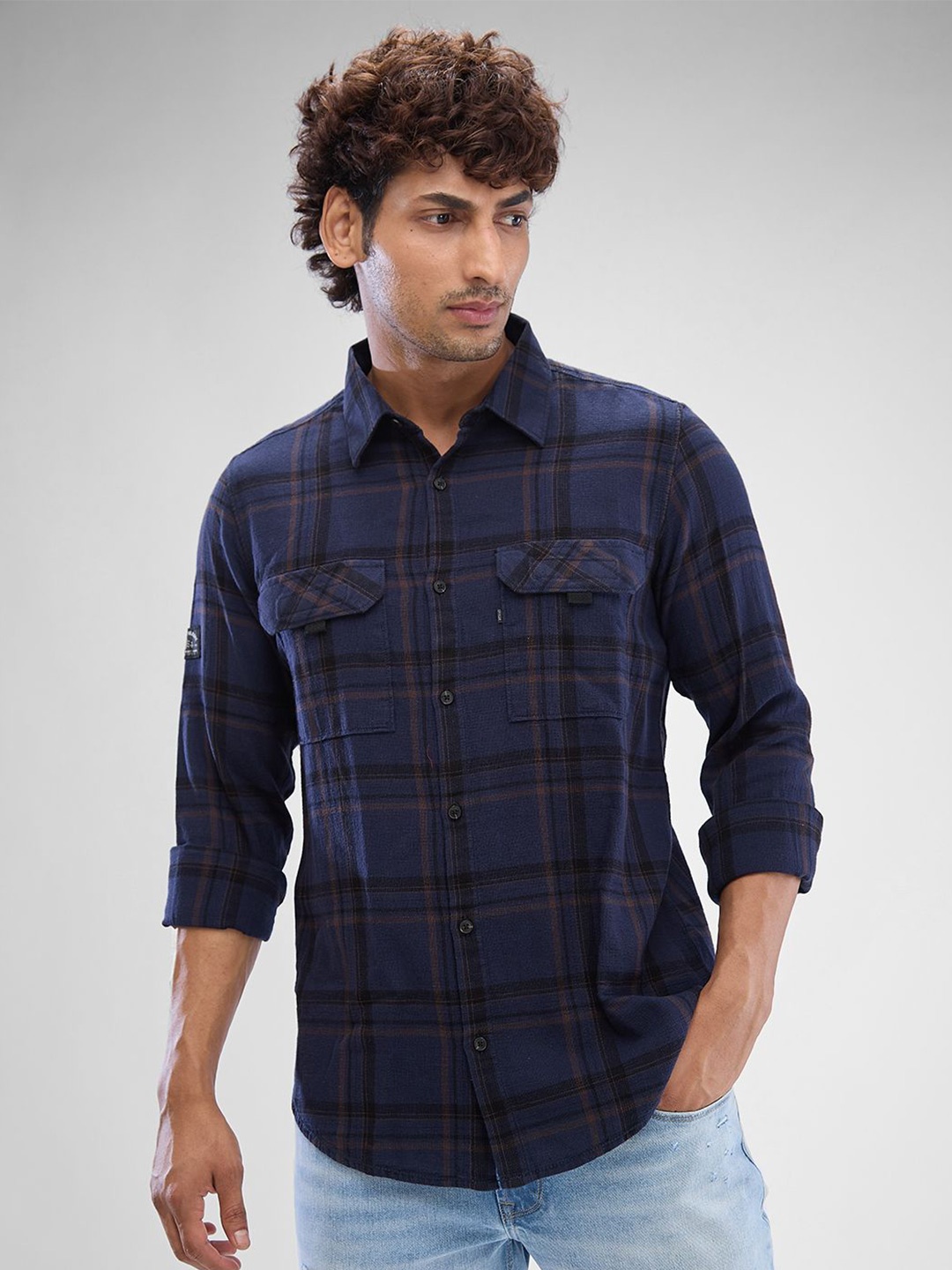 

SPYKAR Men Slim Fit Tartan Checked Casual Shirt, Blue