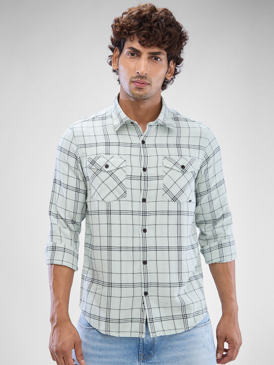 

SPYKAR Men Slim Fit Tartan Checks Opaque Checked Casual Shirt, Green