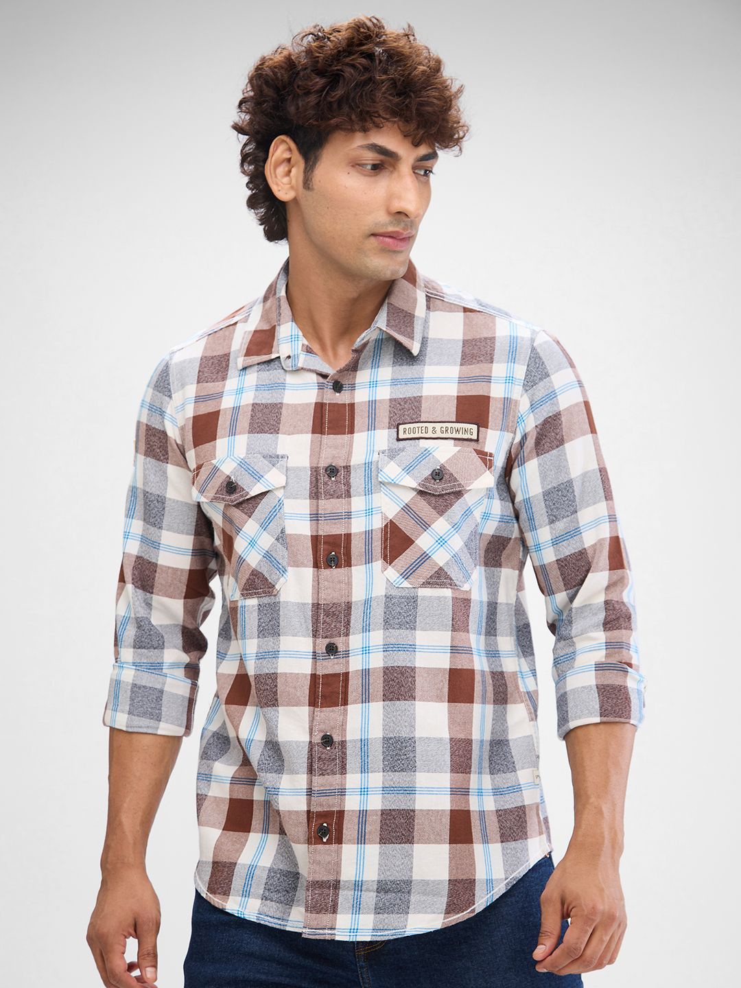 

SPYKAR Men Slim Fit Tartan Checks Opaque Checked Casual Shirt, Brown