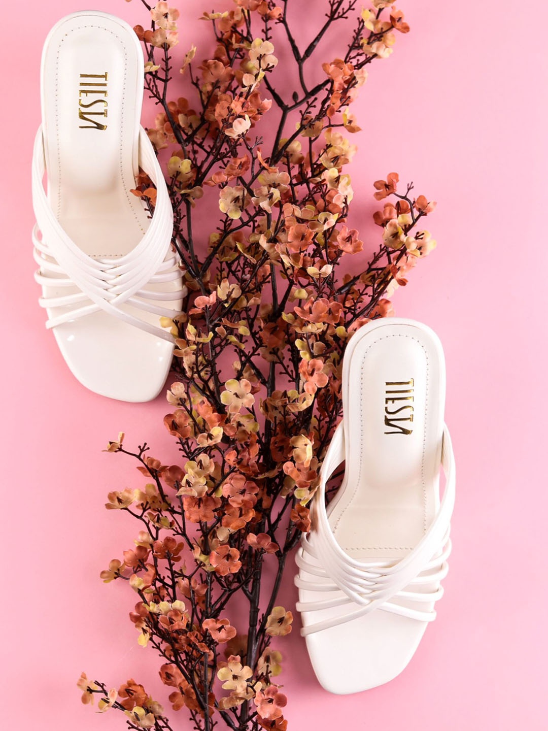 

TIESTA Open Toe Block Heels, White
