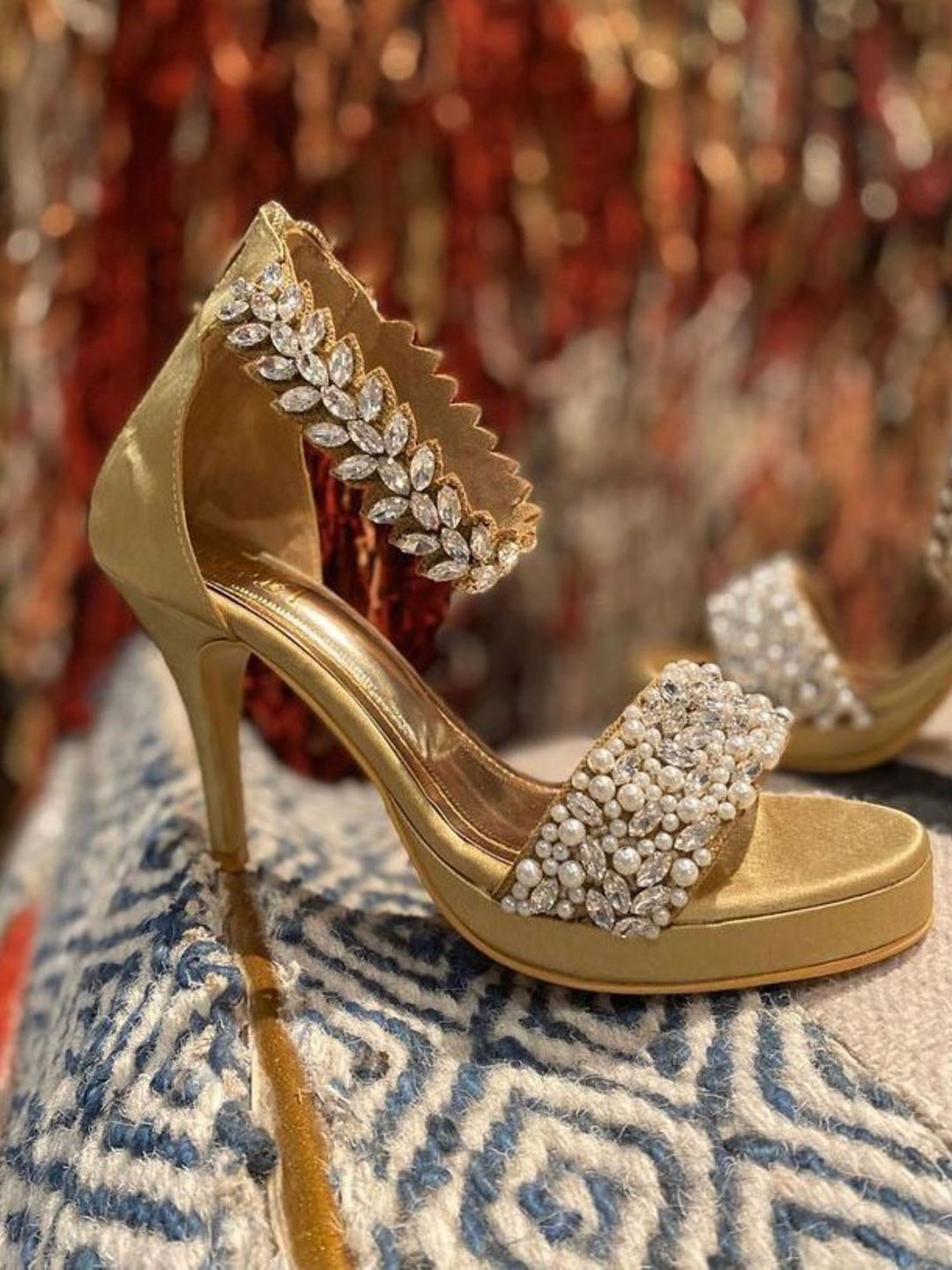 

TIESTA Embellished Open Toe Stiletto Heels, Gold