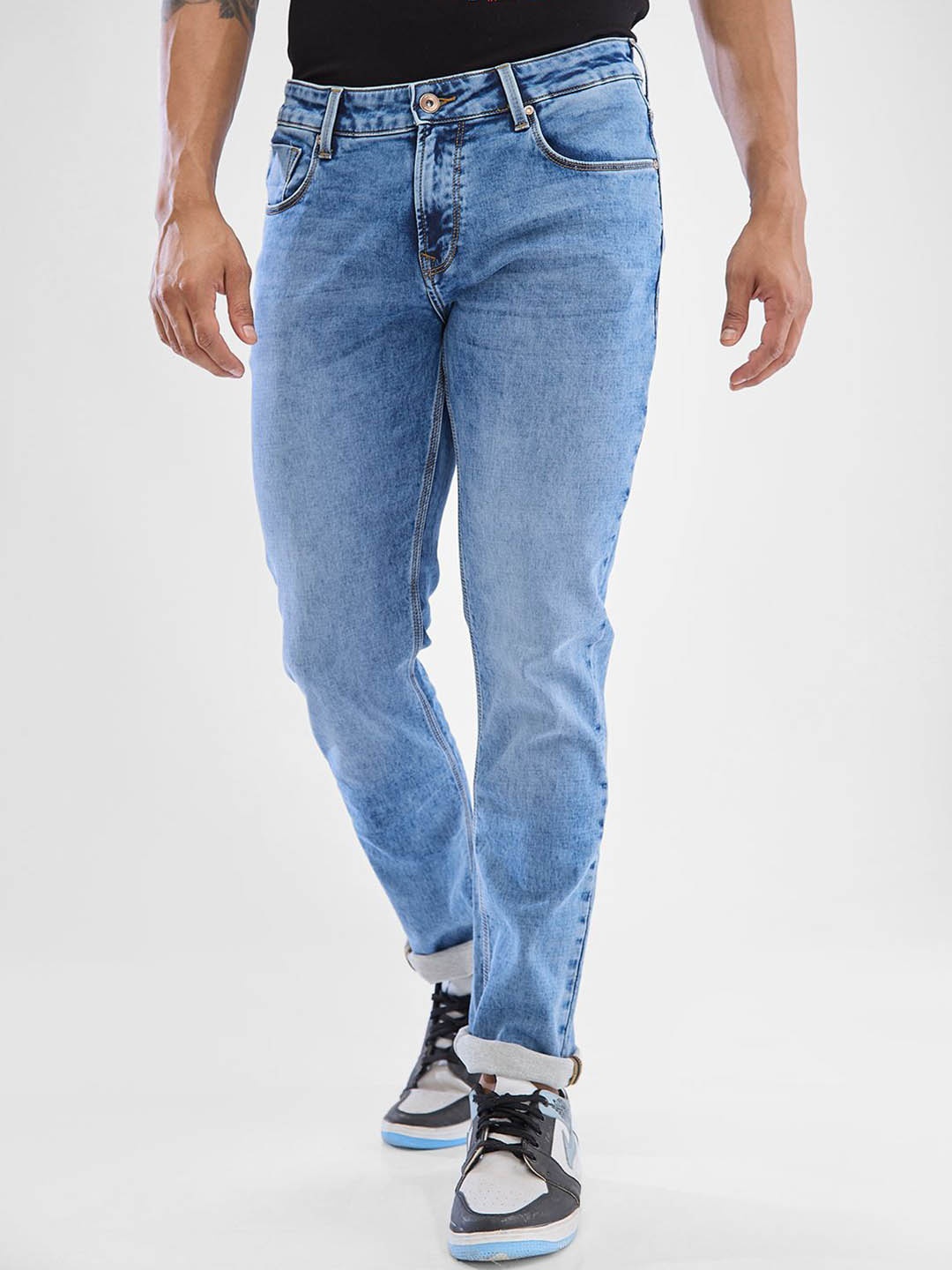 

SPYKAR Men Slim Fit Low-Rise Heavy Fade Clean Look Stretchable Jeans, Blue