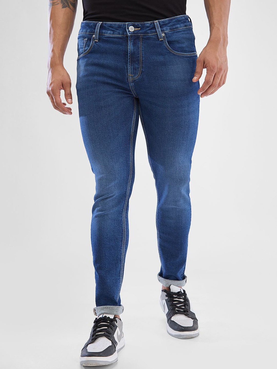 

SPYKAR Men Slim Fit Low-Rise Light Fade Cotton Stretchable Jeans, Blue