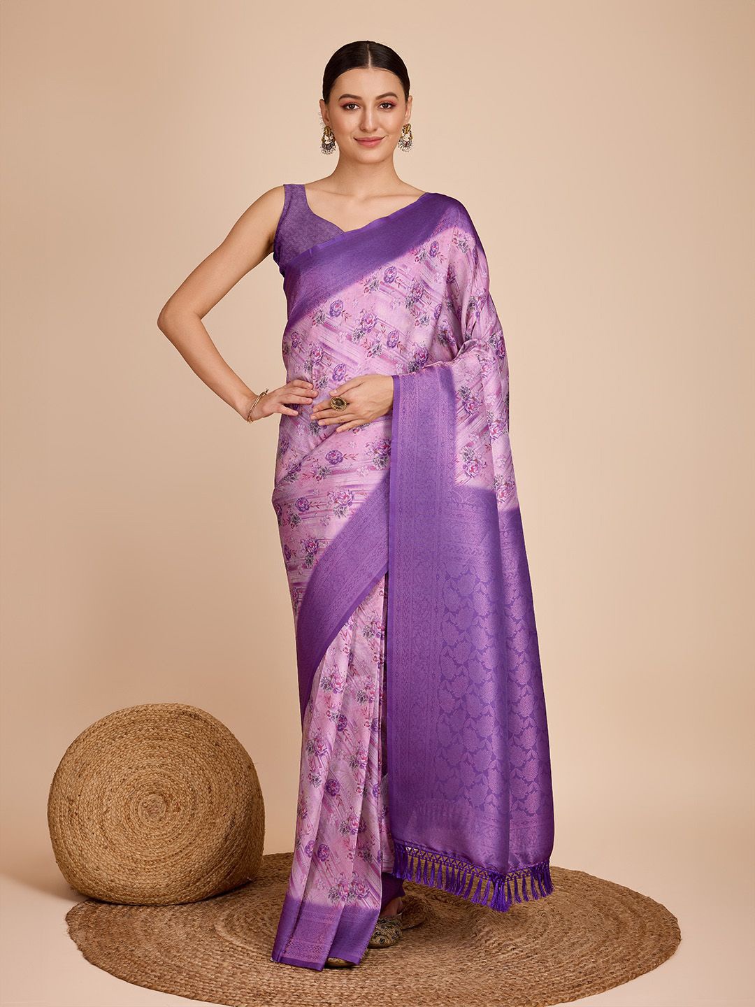 

Mitera Floral Zari Pure Silk Saree, Purple