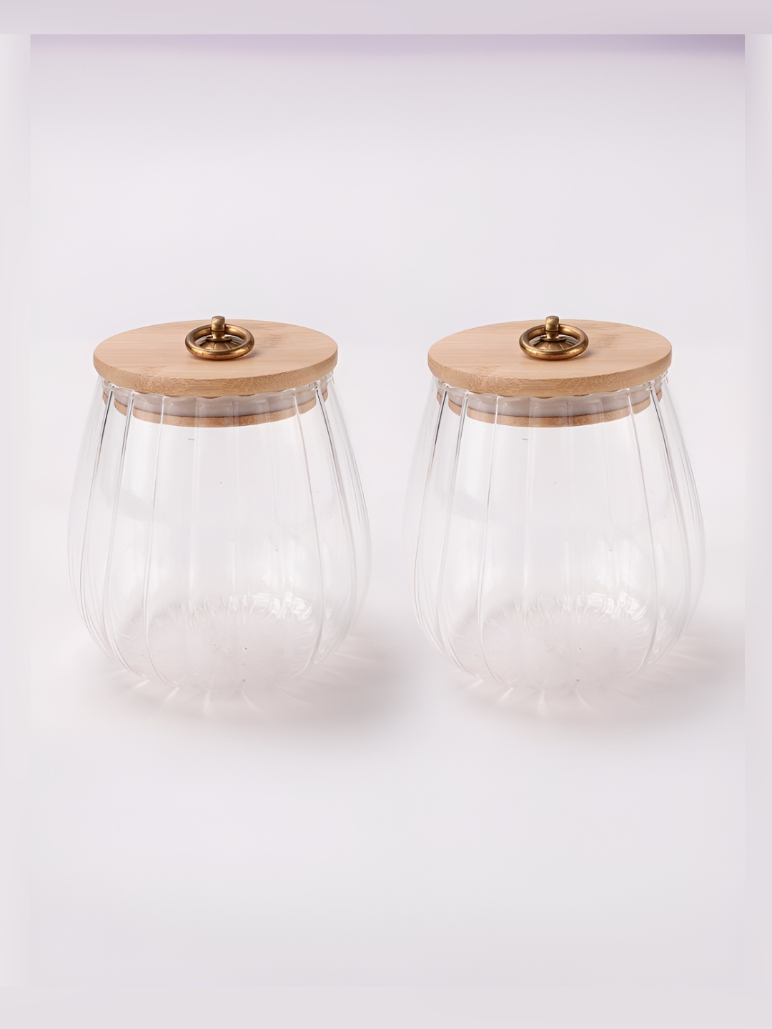 

Kuber Industries Transparent & Brown 2 Pieces Glass Jars With Bamboo Lids