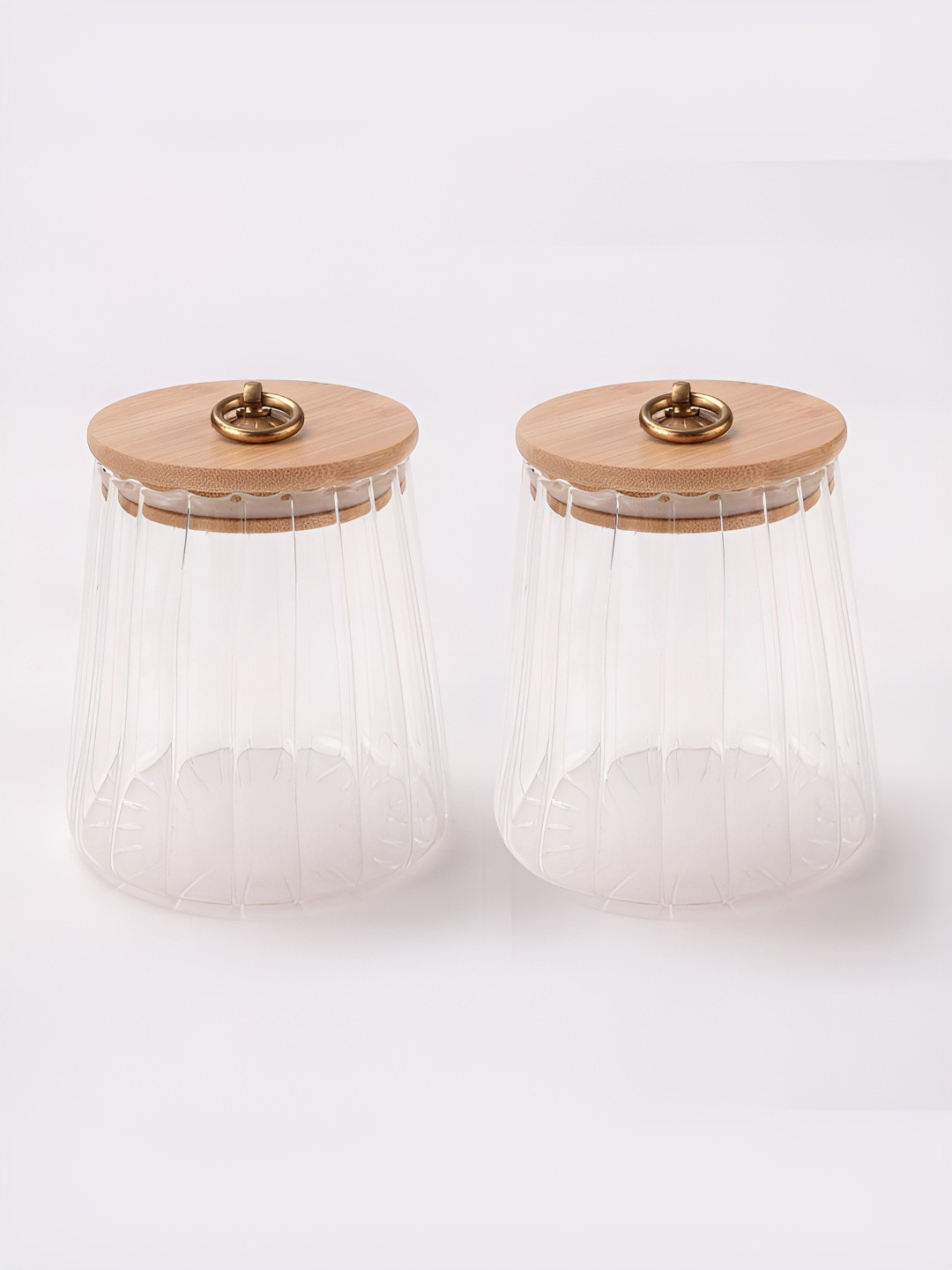 

Kuber Industries Transparent & Brown 2 Pieces Glass Storage Containers 620 ml
