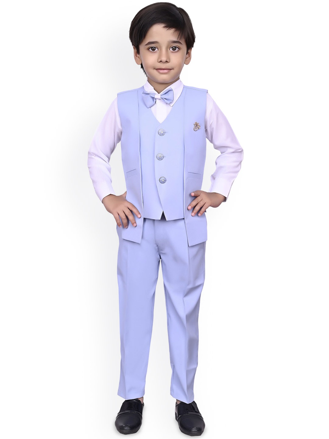 

BAESD Boys Ethnic Solid Notched Lapel 3-Piece Suits, Turquoise blue