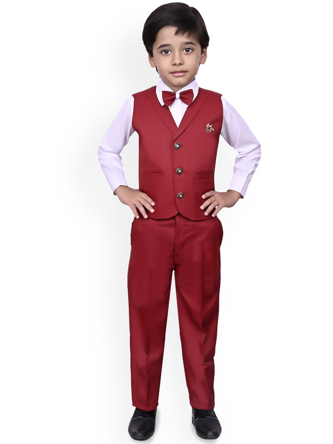 

BAESD Boys Solid Double Breasted Three- Piece Formal Suit, Maroon