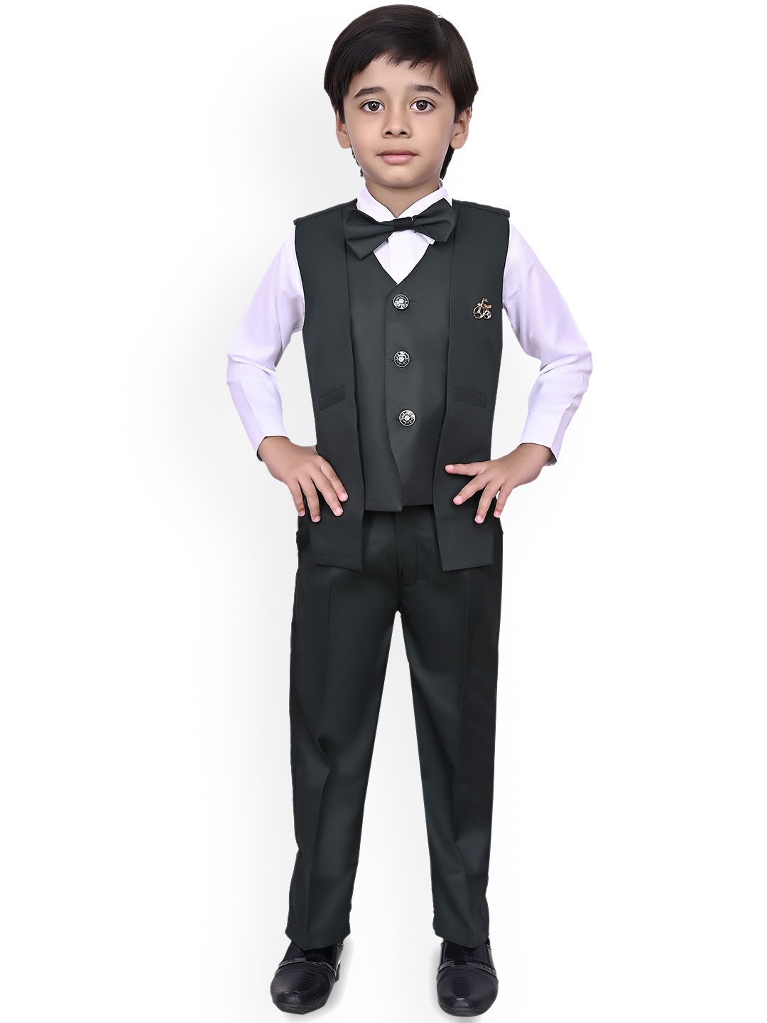 

BAESD Boys Ethnic Single-Breasted Ventless Solid Three-Piece Formal Suit, Green