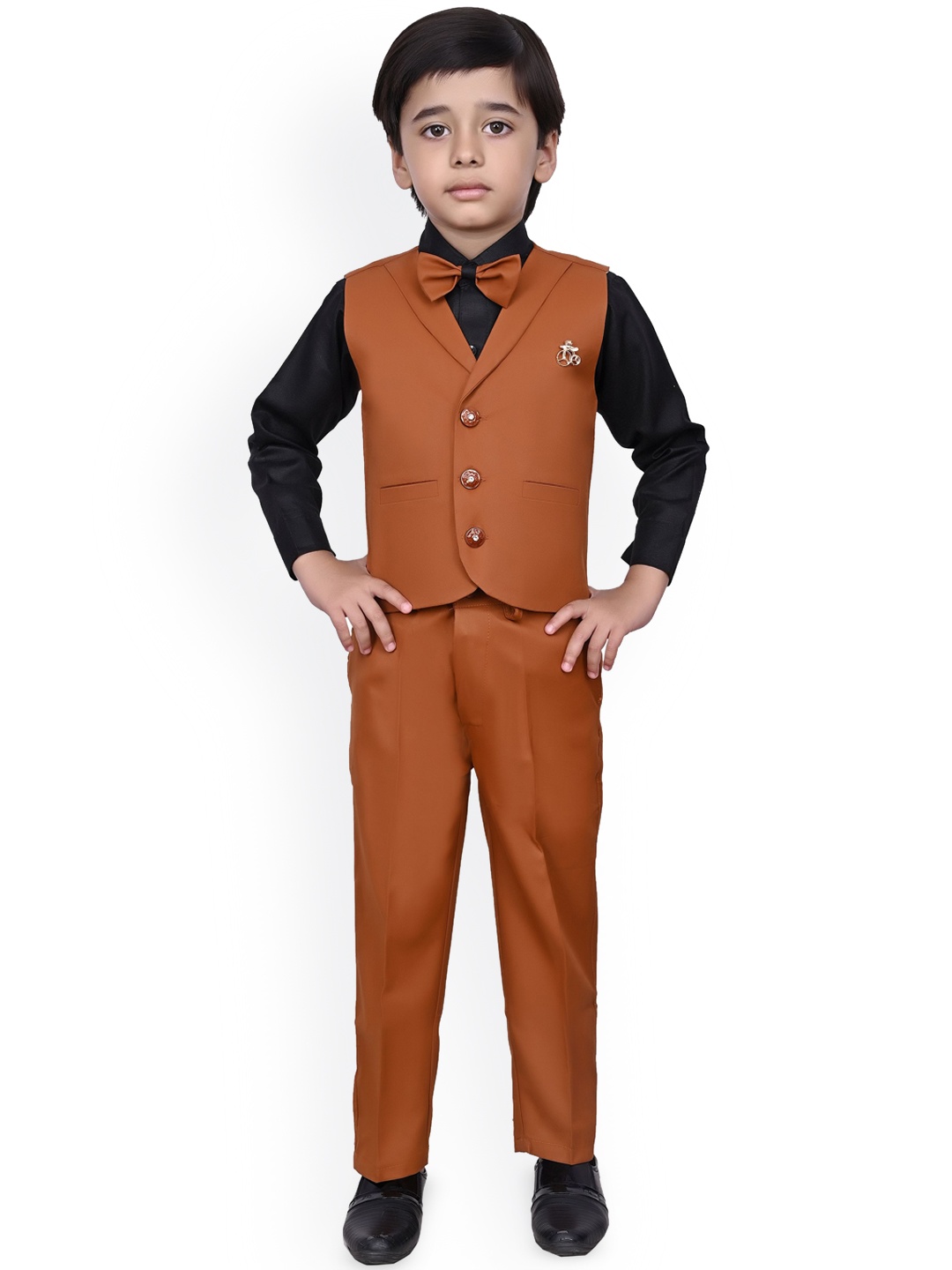 

BAESD Boys Ethnic Single-Breasted Notched Lapel Three-Piece Party Suit, Rust