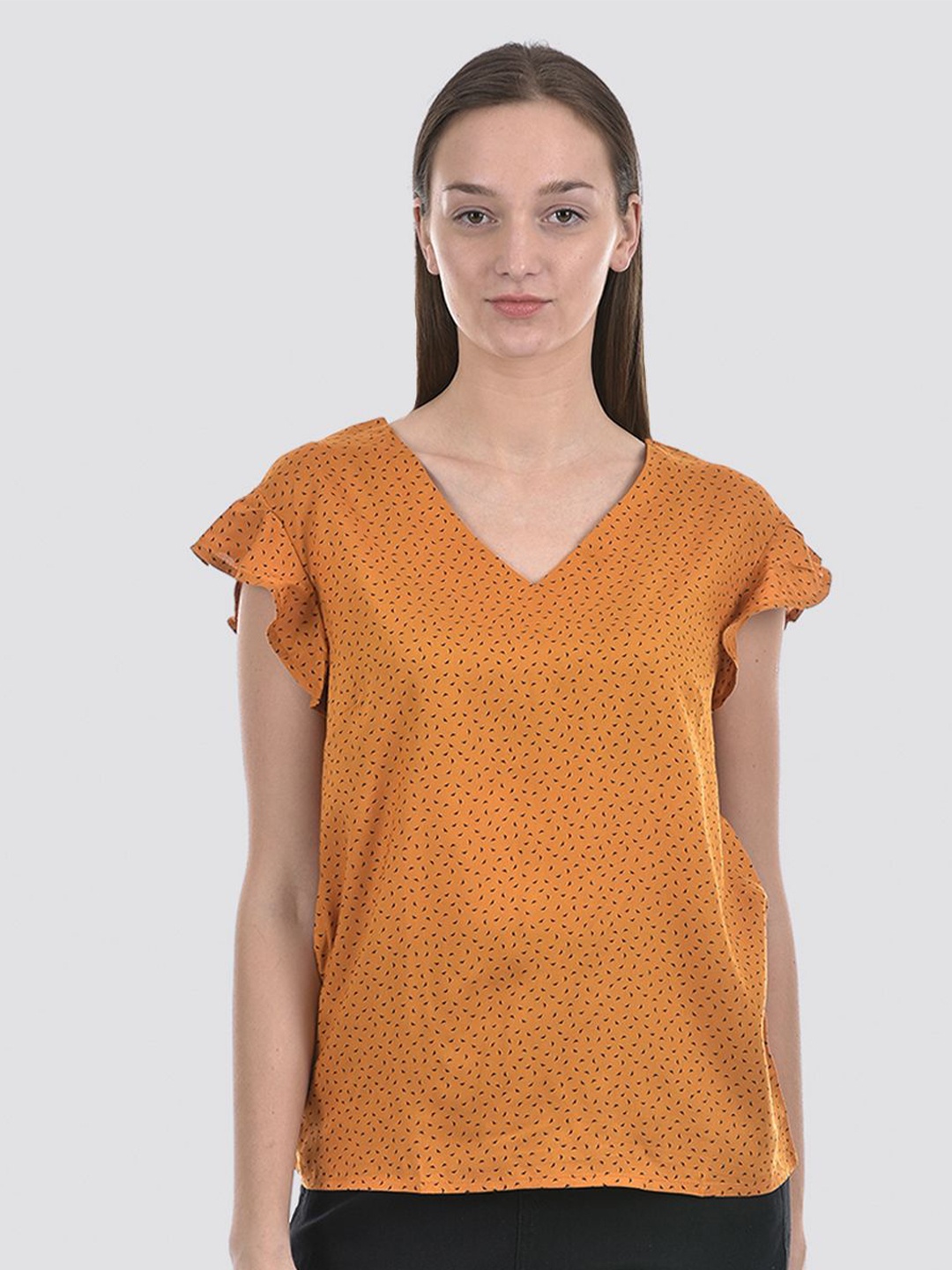 

Numero Uno Polka Dot Printed Flutter Sleeve Cotton Top, Orange