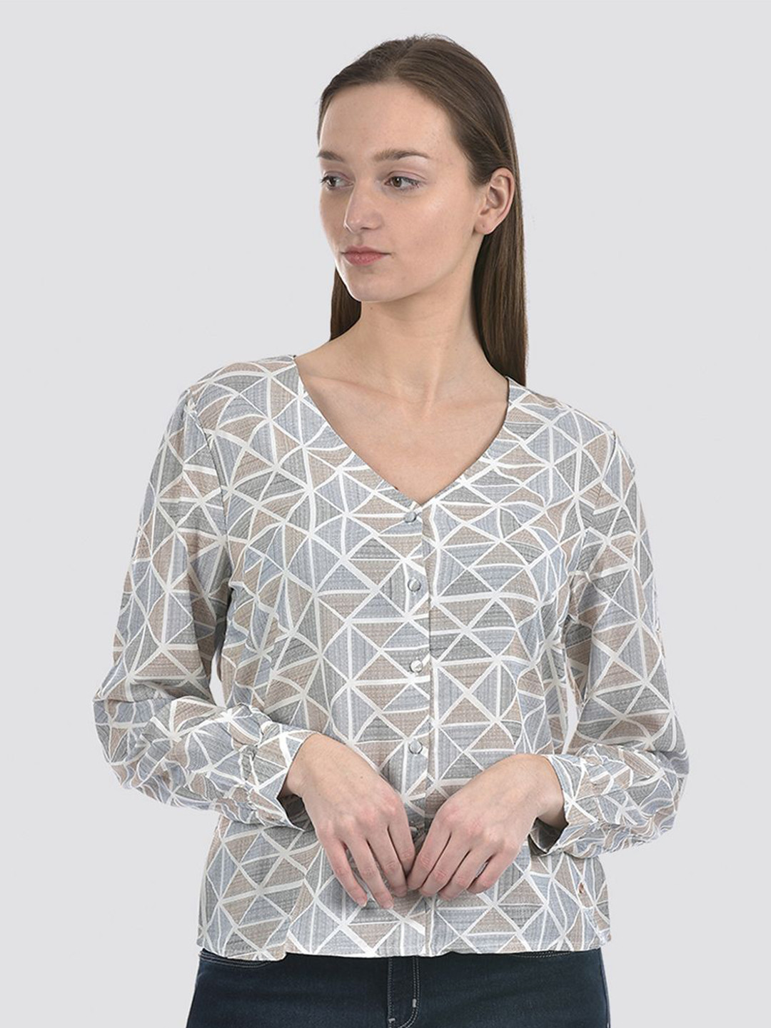 

Numero Uno Geometric Printed Cotton Top, Blue