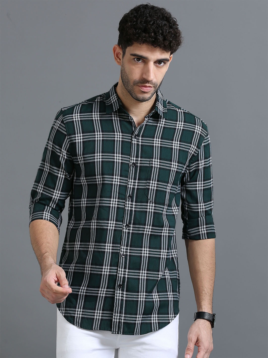 

Rope Men Classic Slim Fit Tartan Checks Opaque Checked Casual Shirt, Green