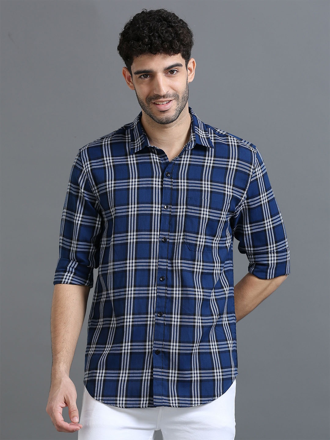

Rope Men Classic Slim Fit Tartan Checks Opaque Checked Casual Shirt, Blue