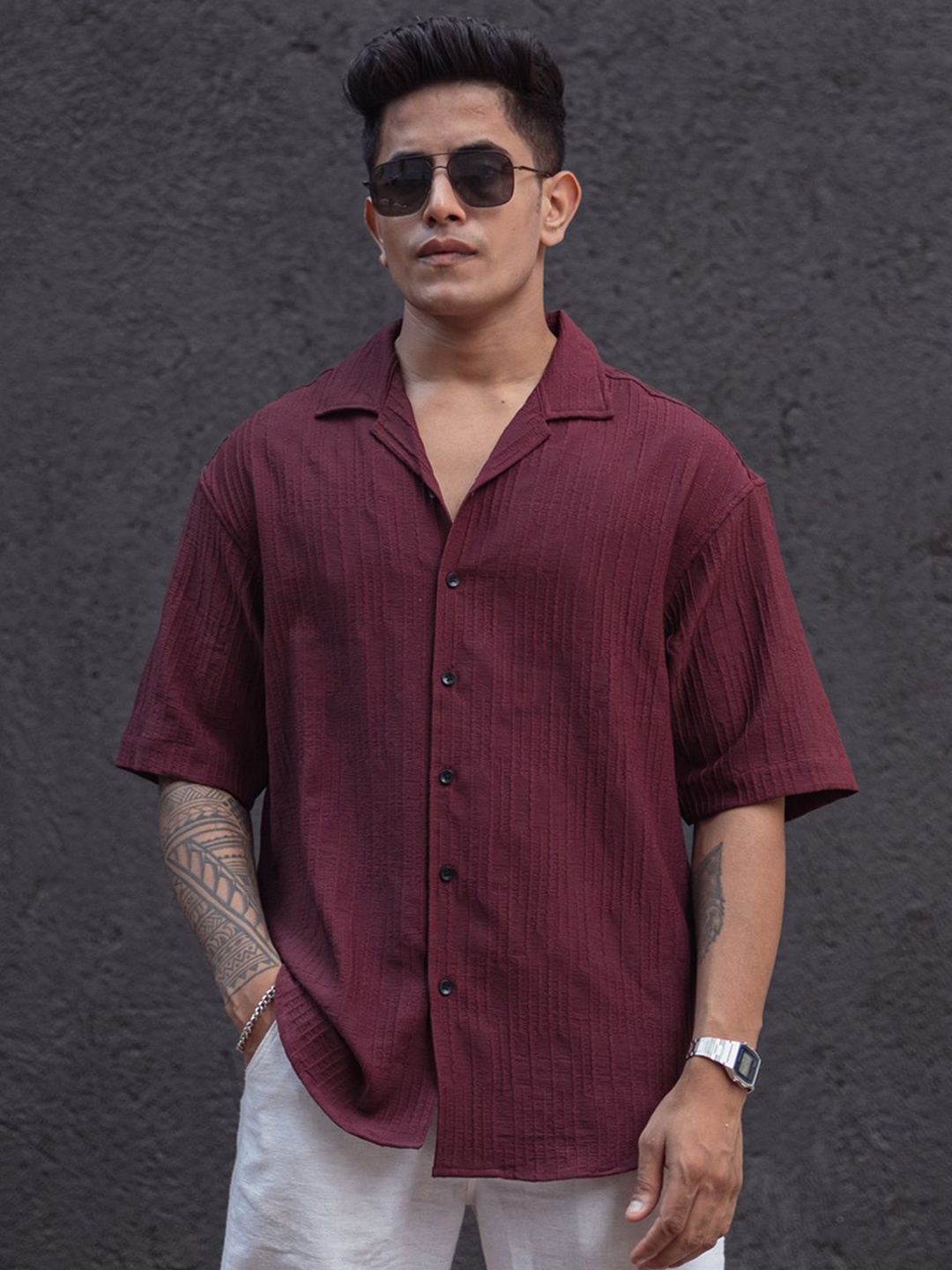 

Powerlook Men Opaque Checked Casual Shirt, Maroon