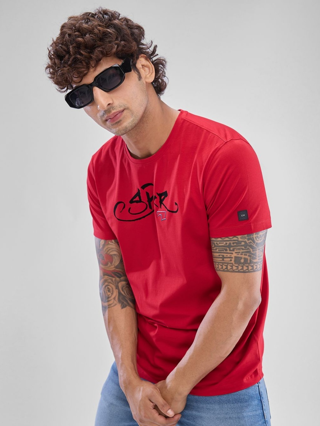 

SPYKAR Men Typography Printed Slim Fit T-shirt, Red