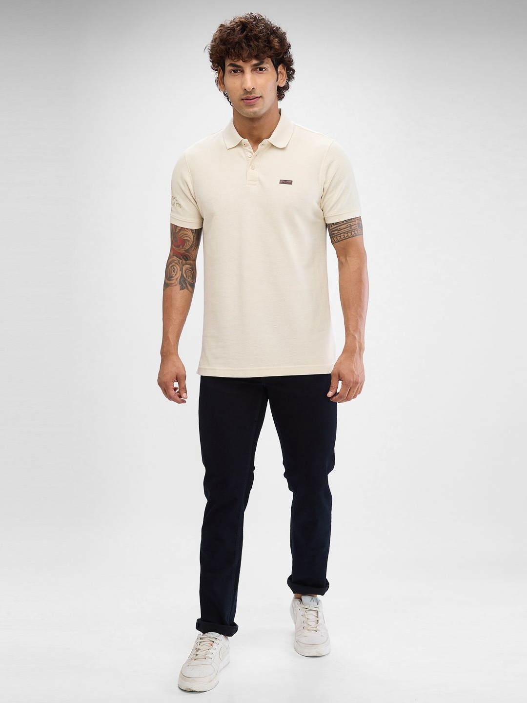 

SPYKAR Men Polo Collar Slim Fit T-shirt, Cream