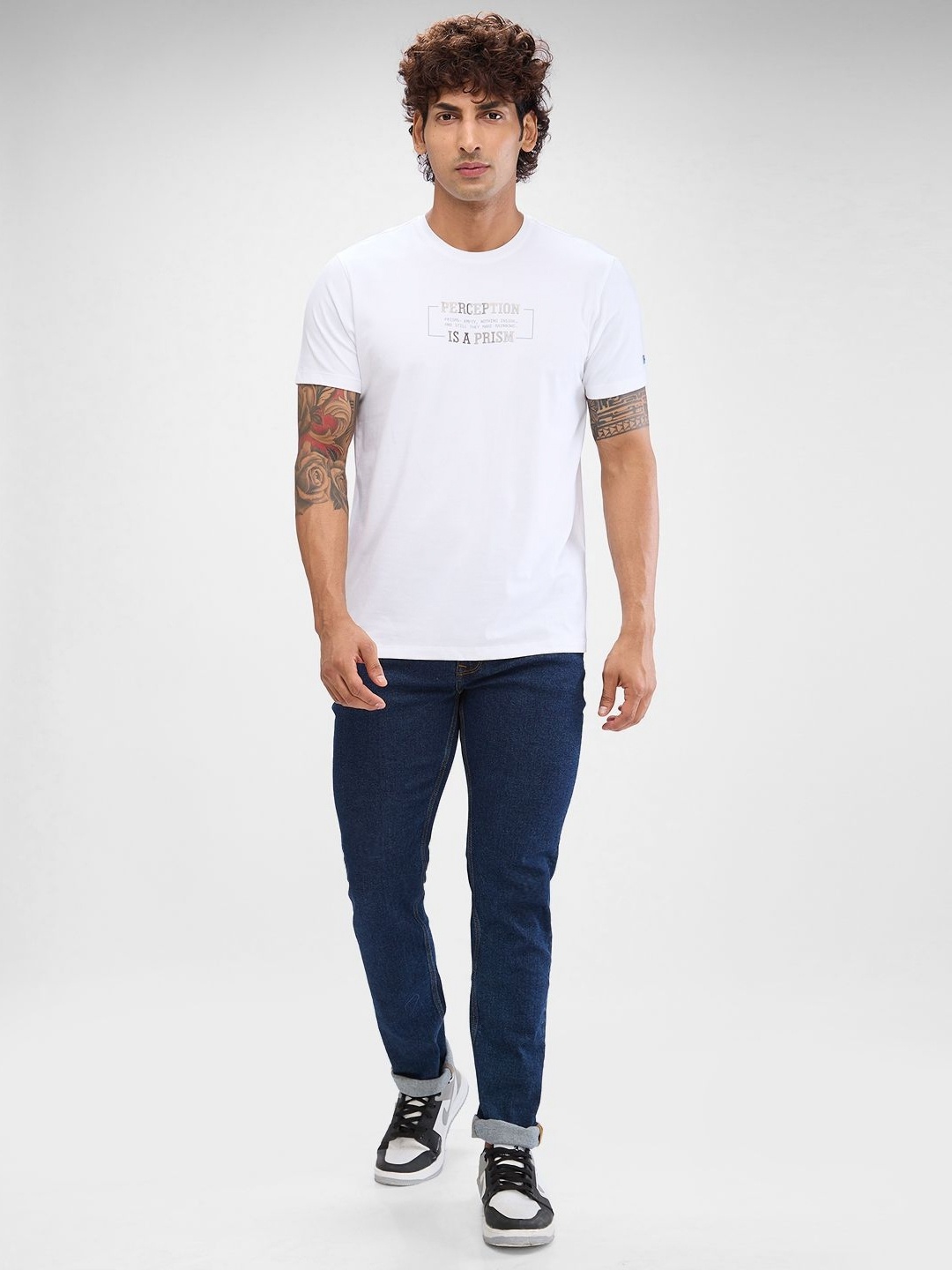 SPYKAR Men Typography Printed Slim Fit T-shirt, White
