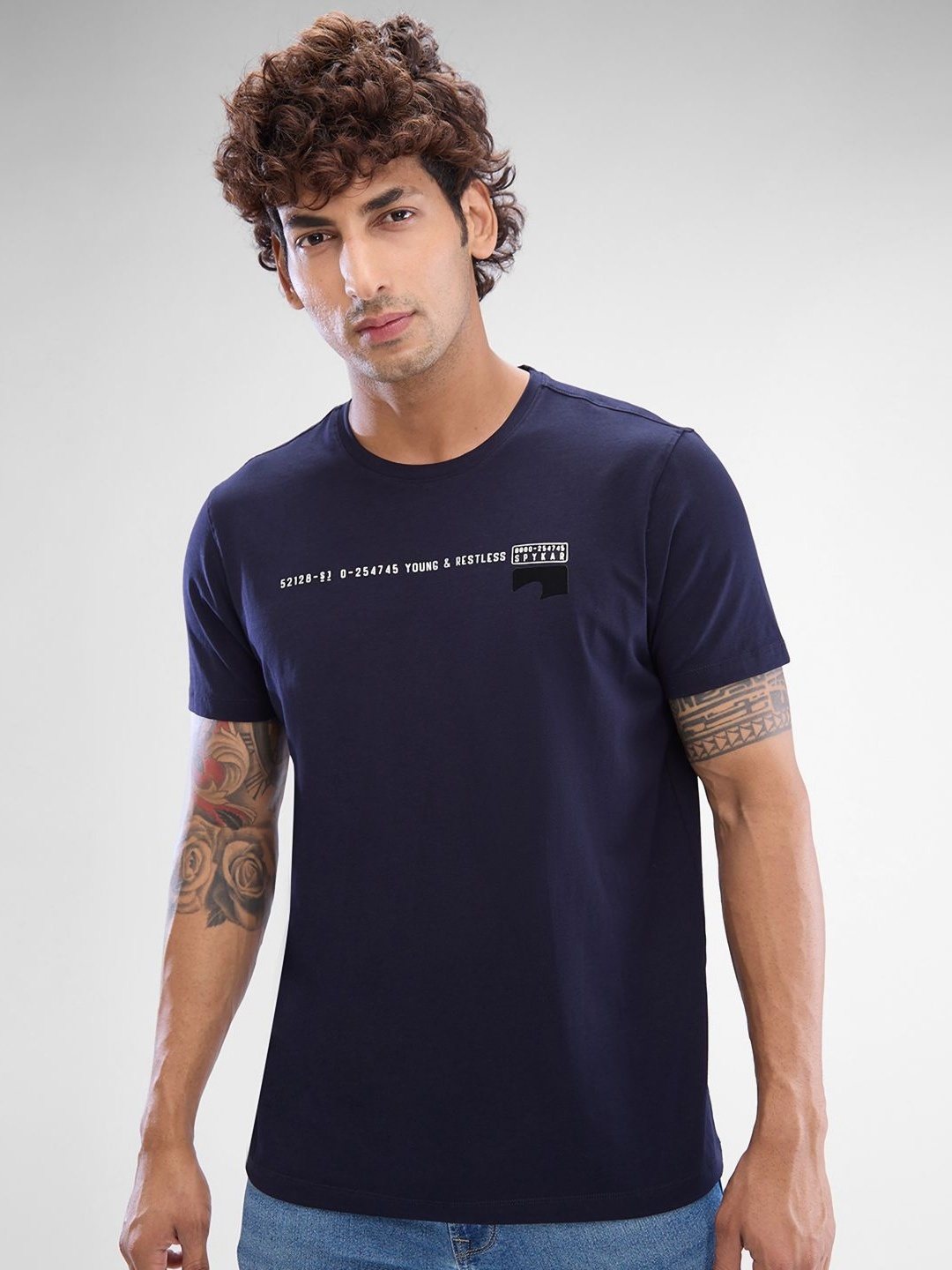 

SPYKAR Men Typography Printed Slim Fit T-shirt, Navy blue