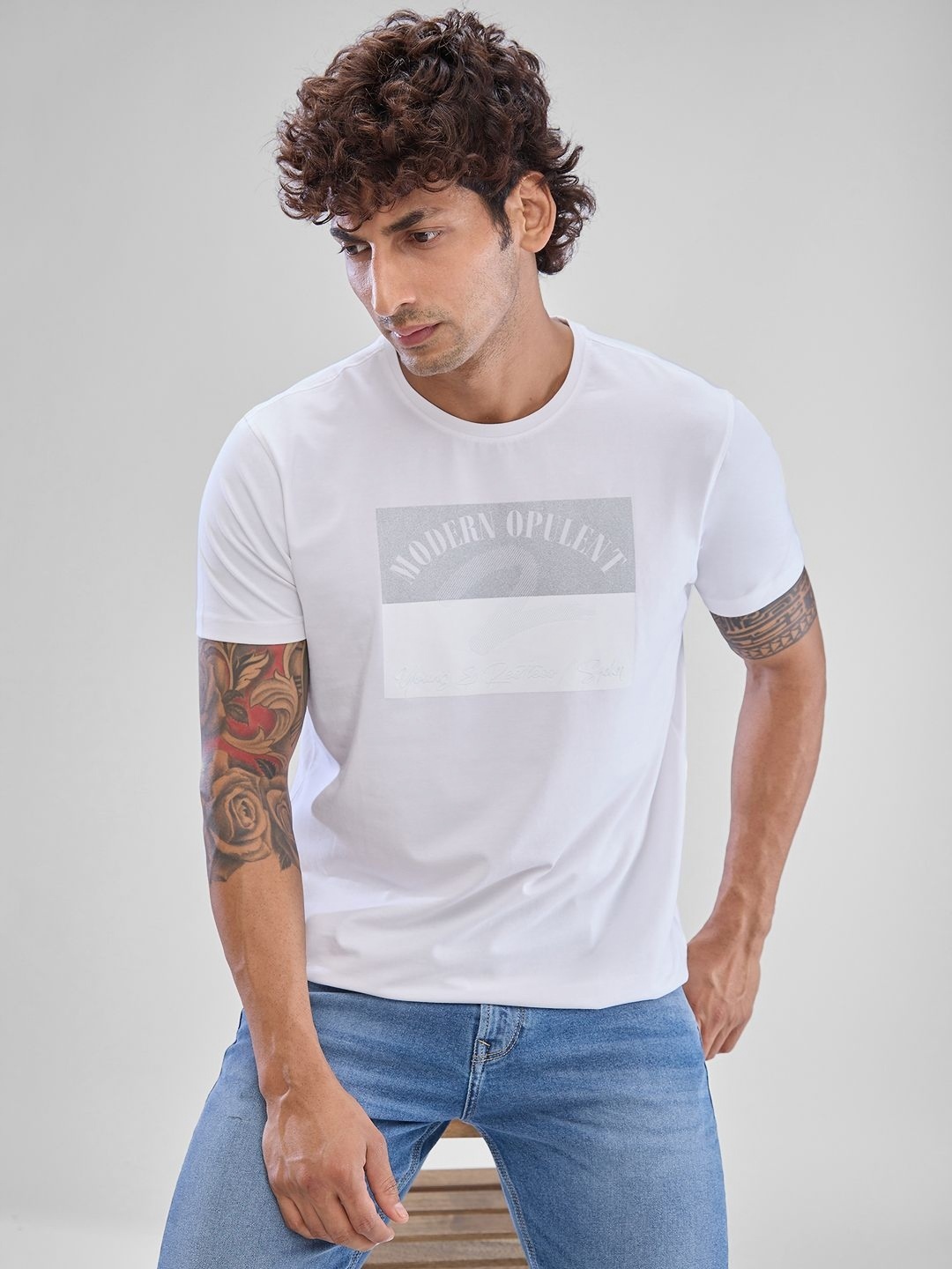 SPYKAR Men Typography Printed Slim Fit T-shirt, White