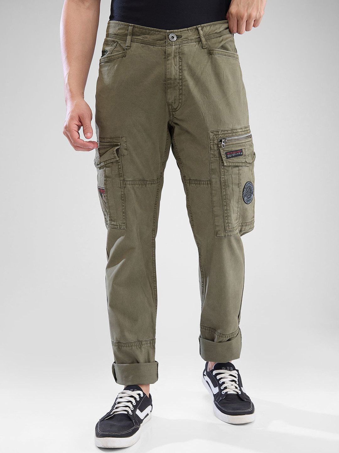 

SPYKAR Mid-Rise Cargo Trousers, Green