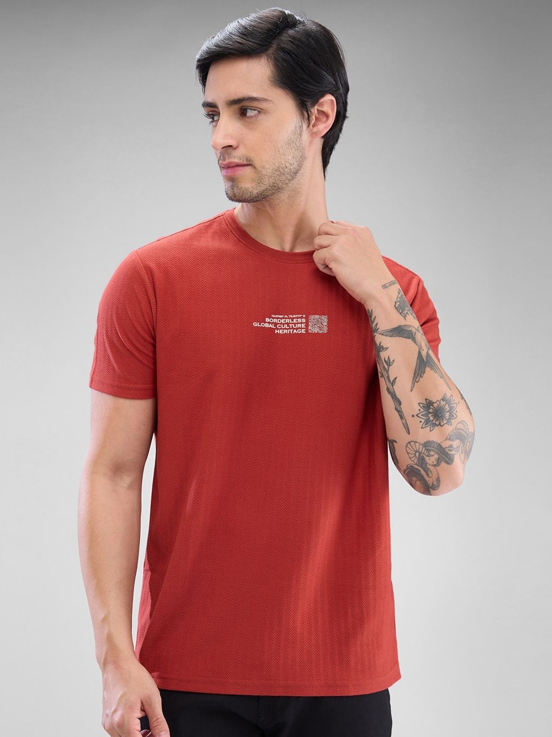 

SPYKAR Men Graphic Printed Slim Fit T-shirt, Orange