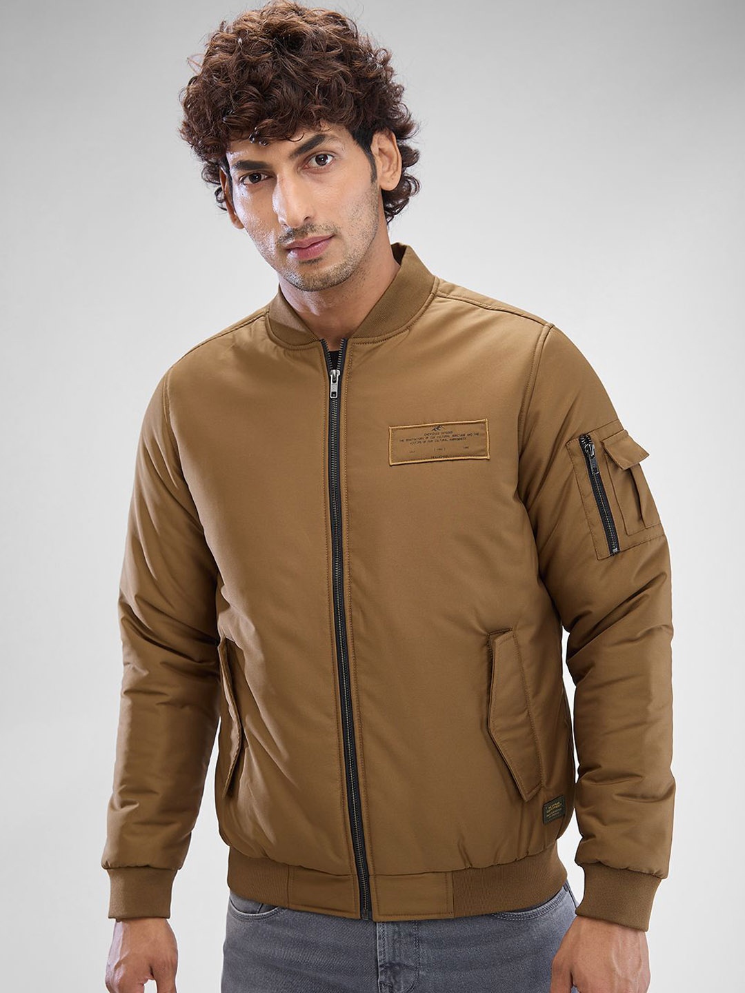 

SPYKAR Men Full Sleeve Regular Fit Bomber Jacket, Khaki