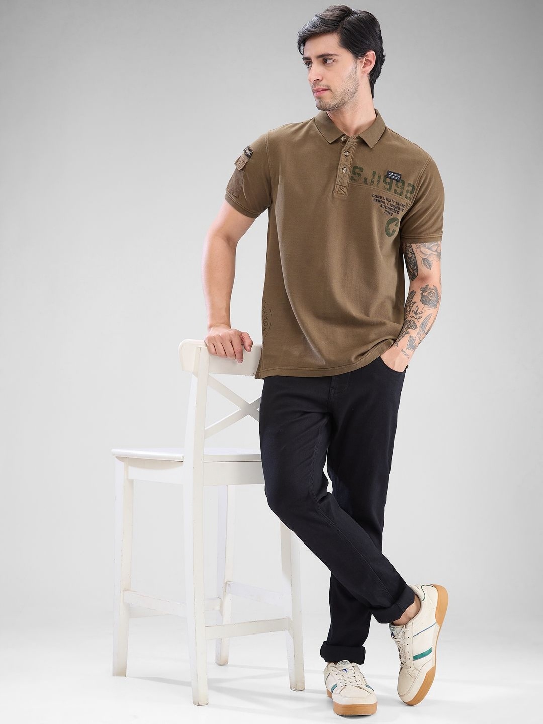 

SPYKAR Men Graphic Printed Polo Collar Slim Fit T-shirt, Brown