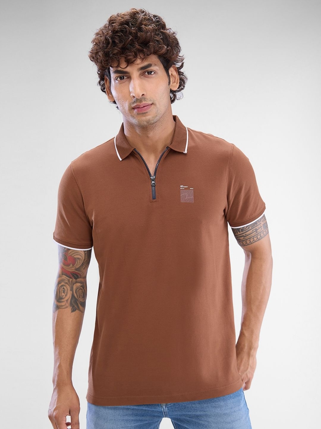 

SPYKAR Men Polo Collar Solid Slim Fit T-shirt, Brown